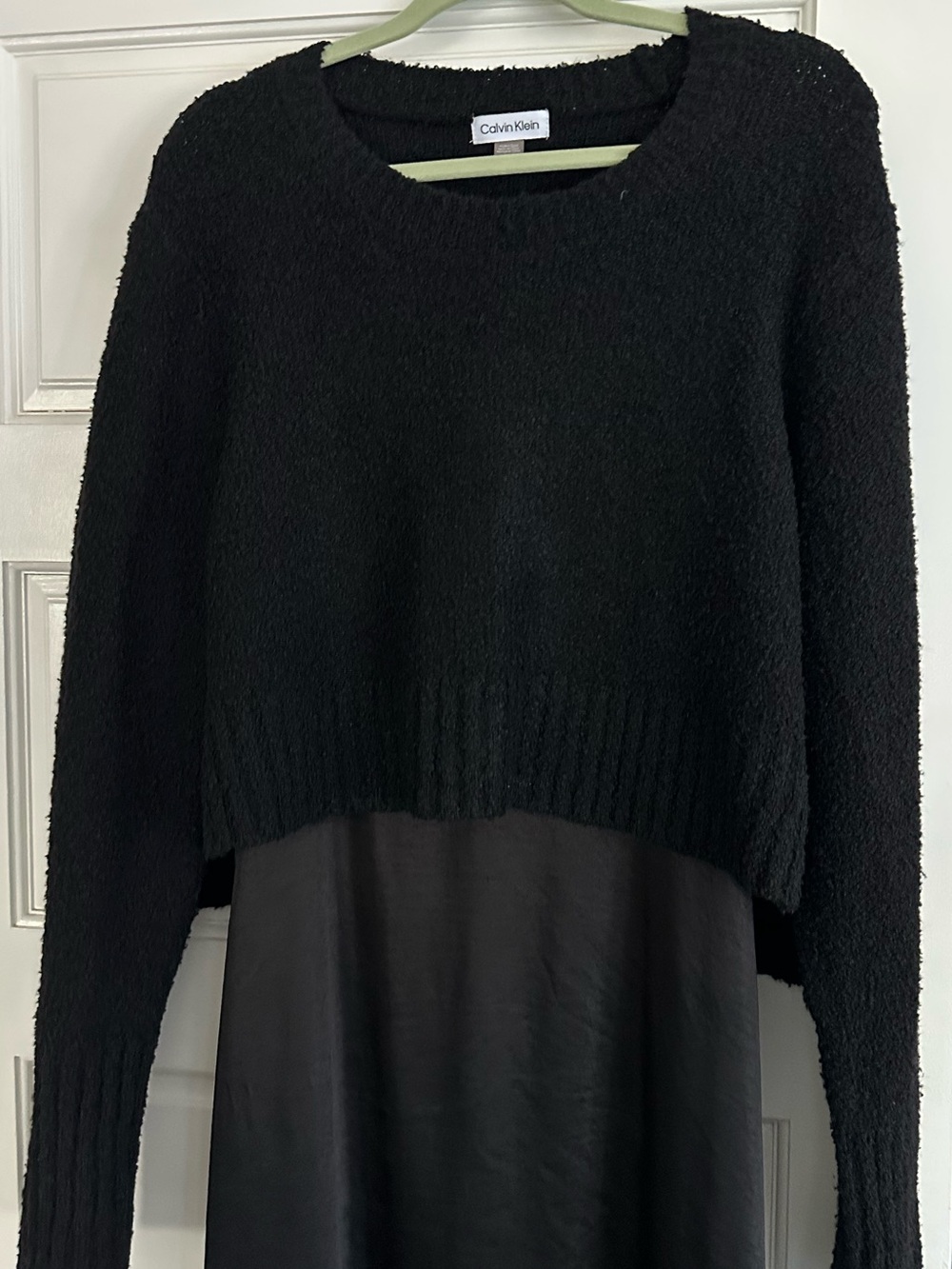 Calvin Klein Black Cropped Sweater over Black Dress